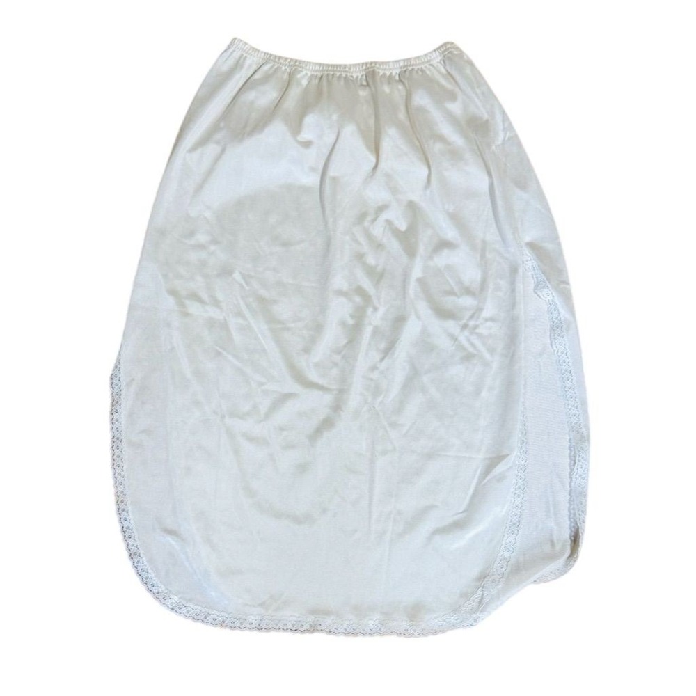 Vanity‎ Fair Women Ivory Half Slip L Vtg slits Lace Trim nylon USA granny modest